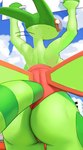 anthro back_boob big_butt breasts butt camel_toe clothed clothing female genital_outline green_body one-piece_swimsuit pokemorph pussy_outline rear_view solo swimwear thick_thighs ozoneserpent bandai_namco nintendo pokemon ridge_racer flygon generation_3_pokemon pokemon_(species) hi_res