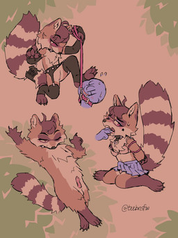 ambiguous_gender animal_genitalia animal_penis anthro balls bottomwear clothed clothing collar corset crossdressing duo erection erection_under_skirt faceless_ambiguous faceless_character feet foot_fetish genitals leash leash_pull leashed_collar lingerie male male/ambiguous mouth_play penis raccoon_penis raccoon_tail skirt spiked_collar spikes topwear teebsly ych_(character) mammal procyonid raccoon hi_res