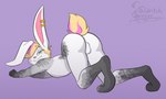 anthro backsack balls biped butt ear_piercing eyeshadow feet femboy genitals glistening glistening_eyes hindpaw makeup male male_anthro paws piercing pose solo stretching tail yoga eldritch_sinner mickey_(mickeyohare) lagomorph mammal hi_res pinup