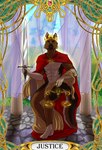 anthro art_nouveau cape card card_template chair clothing crown curtains detailed_background fortune_telling furniture headgear holding_object holding_weapon justice_(tarot) looking_away major_arcana male melee_weapon on_chair red_clothing scales sitting sitting_on_chair solo sword tarot tarot_card weapon tsarinart canid canine canis domestic_dog german_shepherd herding_dog mammal pastoral_dog hi_res