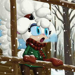 blue_eyes bottomwear breath clothing female fur gloves handwear horn legwear log log_cabin open_mouth pants plant scarf scrunchie snow snowflake solo sweater tights topwear tree white_body white_fur winter wood yoga_pants fuzzycogs idw_publishing sega sonic_the_hedgehog_(comics) sonic_the_hedgehog_(idw) sonic_the_hedgehog_(series) lanolin_the_sheep_(sonic) bovid caprine mammal sheep 1:1 absurd_res hi_res