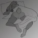 2016 3_toes anthro butt clitoris disney feet female fur genitals grey_background greyscale judy_hopps lagomorph leporid lying mammal monochrome nude on_front pillow pussy rabbit rear_view redcatart simple_background sketch sleeping solo toes zootopia