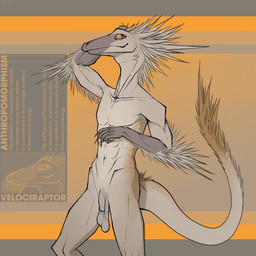 abs anthro arm_on_head arm_tuft athletic athletic_male balls brown_arms brown_balls brown_body brown_feathers brown_penis claws darkened_genitalia feather_hair feather_tuft feathers finger_claws flaccid foreskin genitals humanoid_genitalia humanoid_penis looking_up male nude nude_male penis pose pseudo_hair pupils saggy_balls simple_background slit_pupils smile snout solo tail tail_feathers tan_body text tuft uneven_balls unretracted_foreskin yellow_eyes bullchicken dinosaur dromaeosaurid prehistoric_species reptile saurischian scalie theropod velociraptor 1:1 colored english_text flat_colors hi_res pinup portrait three-quarter_portrait