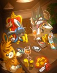 anthro bendy_straw biped bodily_fluids card_game cardboard chair chocolate_coin container cup detailed_background distressed door drinking_glass drinking_straw eyewear furniture gambling gaming glass glass_container glass_cup inside juice_(beverage) light orange_juice sunglasses sweat table throne wine_glass hb_(artist) draw_25_(meme) nintendo pokemon uno eeveelution generation_4_pokemon generation_9_pokemon glaceon meowscarada pawmot pokemon_(species) hi_res lighting meme shaded