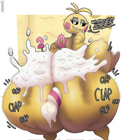 anthro areola ass_clapping beakless bedroom_eyes big_breasts big_butt bite biting_lip blush blush_stickers breasts brown_areola brown_nipples butt candle dialogue female frosting frosting_on_butt huge_breasts huge_butt looking_at_viewer looking_back machine narrowed_eyes nipples nude onomatopoeia question_mark seductive shaking_butt sharp_teeth side_boob smile solo sound_effects teeth text thick_thighs wide_hips yellow_body crowundeadcat five_nights_at_freddy's five_nights_at_freddy's_2 scottgames toy_chica_(fnaf) animatronic avian bird chicken galliform phasianid robot english_text hi_res