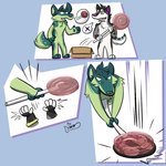 anthro box candy cartoon_physics container crush dessert duo flattened food fur green_body green_fur male male/male malleable_body pancake_flattened paws squish toony anonymous_artist dregz snubbie canid canine canis domestic_dog husky mammal nordic_sled_dog spitz wolf 1:1 comic hi_res