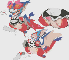2_horns 3_fingers 3_toes accessory ambiguous_gender animal_genitalia anus apron big_ears black_clothing black_dress blue_body blue_claws blue_tail blue_wings blush blush_lines bodily_fluids bow_tie breath buttplug buttplug_insertion buttplug_pull_out cheek_spikes claws clothed clothed_feral clothing clothing_lift directional_arrow disembodied_hand dress dress_lift duo ellipsis erection exclamation_point eyelashes facial_spikes feet feral finger_claws fingers fire flaming_horn genital_fluids genital_slit genitals green_eyes hair_accessory hairband horn looking_pleasured maid_uniform male male/ambiguous male_feral male_focus membrane_(anatomy) membranous_wings multicolored_body multicolored_clothing multicolored_dress multicolored_tail multicolored_wings open_mouth pawpads paws penetration penis penis_tip pink_penis plug_(sex_toy) plug_insertion red_body red_tail red_wings sex_toy sex_toy_insertion shaking slit_penetration slit_play solo_focus speech_bubble spikes spikes_(anatomy) sweat tail tan_body tan_inner_ear tan_tail tan_wings tapering_penis toes tongue tremble_spikes trembling two_tone_clothing two_tone_dress uniform white_apron white_bow_tie white_clothing white_dress wings young young_feral young_male ramssa league_of_legends mythology riot_games tencent smolder_(lol) dragon imperial_dragon_(lol) mythological_creature mythological_scalie scalie 2026 absurd_res digital_media_(artwork) hi_res
