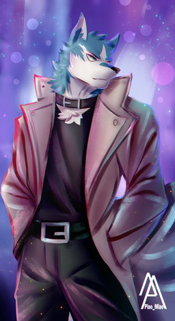 anthro blue_body blue_eyes blue_fur clothed clothing collar fur jacket male solo topwear piao_miao brand_new_animal studio_trigger shirou_ogami canid canine canis mammal wolf hi_res