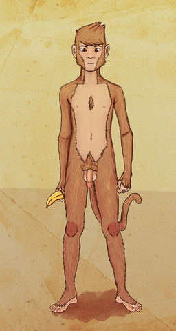anthro balls biped circumcised flaccid front_view fur genitals hair humanoid_genitalia humanoid_penis looking_at_viewer male nipples nude penis simple_background smile solo phallusfantasy haplorhine mammal monkey primate hi_res