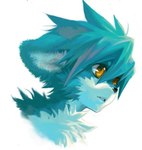 anthro black_nose blue_body blue_fur blue_hair cheek_tuft chest_tuft facial_tuft fluffy fur hair kemono male markings open_mouth pivoted_ears solo tuft white_body white_fur white_markings yellow_eyes jeacn maier unknown_species 2005 digital_media_(artwork) headshot_portrait portrait