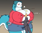 anthro bald big_breasts blue_body blue_scales blush bodily_fluids breast_smother breasts breath button_(fastener) button_pop camel_toe clothed clothing curvy_figure duo faceless_character faceless_male female genital_fluids hug huge_breasts human_on_anthro hyper hyper_breasts interspecies lactating lactating_through_clothing larger_female male milk nipple_outline obese obese_anthro obese_female overweight overweight_anthro overweight_female panting scales size_difference skimpy smaller_male smothering tail thick_thighs vaginal_fluids wardrobe_malfunction wet wet_clothing vdisco dinah_(vdisco) human lezagrad lizard mammal reptile scalie source_request