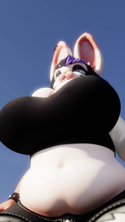 anthro big_breasts breasts clothing crop_top female huge_breasts low-angle_view shirt solo topwear peppermintypony vonvivianov_(modeler) blynx_the_bunny lagomorph leporid mammal rabbit 3d_(artwork) 3d_animation 9:16 animated digital_media_(artwork) hi_res high_framerate loop no_sound short_playtime video