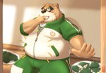 anthro belly big_belly brown_body eating eyewear food glasses humanoid_hands kemono male overweight overweight_male sitting solo surprised kuremura62213 lifewonders tokyo_afterschool_summoners volos_(tas) bear mammal 2024