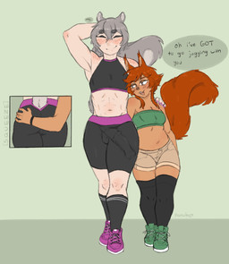 animal_genitalia animal_penis big_penis blush breasts bulge butt butt_grab cleavage clothed clothing detailed_bulge duo equine_genitalia equine_penis footwear furgonomic_underwear furgonomics genital_outline genitals hand_on_butt jogging_outfit penis penis_outline shoes size_difference socks text underwear walking pomutop megan_(two-ts) momo_(pomutop) animal_humanoid humanoid mammal mammal_humanoid rodent rodent_humanoid sciurid sciurid_humanoid tree_squirrel_humanoid 2026 absurd_res english_text hi_res