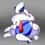 abstract_background anus blue_eyes blush erection feral genitals looking_at_viewer male nude penis pose simple_background solo tail tapering_penis wings okunawa nintendo pokemon avian generation_2_pokemon legendary_pokemon lugia pokemon_(species) 1:1