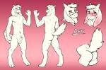 animal_genitalia balls blush butt eyewear fur genitals glasses male neck_muscles outline presenting sheath solo text white_body white_fur tsaiwolf dev_(scrangus) scrangus bovid caprine goat mammal character_name digital_media_(artwork) flat_colors full-length_portrait model_sheet multiple_images portrait