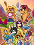 anthro blonde_hair female female/female fur group hair lipstick long_hair makeup male smile emilythecosmiccat activision crash_bandicoot_(series) ami_bandicoot coco_bandicoot crash_bandicoot isabella_bandicoot liz_bandicoot megumi_bandicoot pasadena_o'possum pirate_tawna tawna_bandicoot yaya_panda american_opossum bandicoot bear giant_panda mammal marsupial virginia_opossum 3:4 bust_portrait hi_res portrait