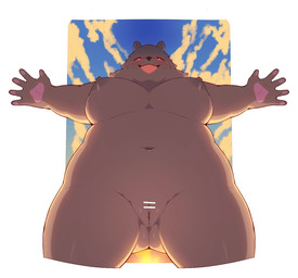anthro big_breasts blush border breasts brown_body brown_fur brown_nipples butt butt_from_the_front censor_bar cloud curvy_figure female female_anthro fur happy heart_eyes heart_symbol ineffective_censorship inviting kemono large_female low-angle_view navel nipples nude open_mouth open_smile pawpads perineum red_eyes sky smile solo spread_arms sunset thick_thighs voluptuous white_border umisag85rabb99 bear brown_bear mammal ursine censored hi_res