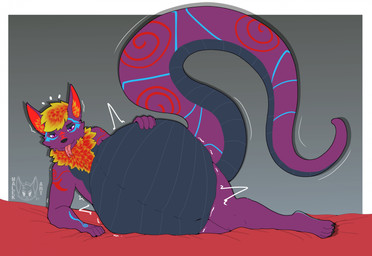 anthro duo fur looking_at_viewer male male_pred neck_tuft purple_body raised_tail simple_background smile tail tongue tongue_out tuft vore malekart digital_drawing_(artwork) digital_media_(artwork) hi_res signature
