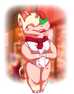 anthro baker blurred_background bottomless clothed clothing dairy_products eyes_closed female food fruit happy holding_object holding_piping_bag holding_tool hooves neckwear open_mouth open_smile pink_body piping_bag plant smile solo standing strawberry tail tools unguligrade whipped_cream gnwired animal_crossing nintendo merengue_(animal_crossing) food_creature mammal rhinoceros 2026 digital_media_(artwork) full-length_portrait hi_res portrait