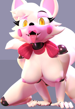 anthro biped bow_tie breasts cheek_tuft eyelashes facial_tuft fangs female female_anthro front_view fur hair joints lipstick looking_at_viewer machine makeup nipples nude open_mouth pink_inner_ear pink_nipples pink_tongue simple_background smile solo teeth tongue tongue_out tuft white_body white_fur thebunwiththescarf thebunwiththescarf_(modeler) five_nights_at_freddy's five_nights_at_freddy's_2 scottgames sister_location funtime_foxy_(fnaf) mangle_(fnaf) animatronic canid canine fox mammal robot robot_anthro 3d_(artwork) digital_media_(artwork) hi_res