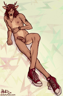 2_horns 5_fingers anthro antlers arm_tattoo athletic athletic_anthro athletic_gynomorph athletic_intersex balls bedroom_eyes bracelet breasts brown_hair circumcised clothing colored_nails darkened_genitalia digit_ring eyewear finger_ring fingers footwear footwear_only freckled_face freckled_shoulders freckles front_view genitals glasses gynomorph gynomorph_anthro hair hair_between_eyes half-erect horn humanoid_genitalia humanoid_hands humanoid_penis intersex intersex_anthro jewelry looking_at_viewer lying medium_hair mostly_nude mostly_nude_anthro mostly_nude_gynomorph mostly_nude_intersex multicolored_body nails narrowed_eyes navel necklace nipples on_back pattern_background penis plantigrade pose ring seductive shoelaces shoes shoes_only simple_background slim slim_anthro slim_gynomorph slim_intersex small_breasts smile smiling_at_viewer sneakers sneakers_only solo tattoo text two_tone_body wearing_glasses wristband andyfurfulz ria_(andyfurfulz) deer mammal new_world_deer white-tailed_deer 2026 absurd_res dated english_description full-length_portrait guide_lines hi_res pinup portrait signature url trans_(lore) trans_woman_(lore)