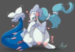 anus areola big_breasts blue_eyes blue_hair blush bodily_fluids breasts busty_feral female feral genital_fluids genitals hair long_hair nipples nude pussy simple_background solo white_body bayonet_(artist) nintendo pokemon generation_7_pokemon mammal marine pinniped pokemon_(species) primarina hi_res