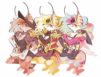 4_arms anthro clothed clothing crossed_arms eyelashes eyes_closed facial_tuft female long_eyelashes multi_arm multi_limb snout solo tuft yasutak1192 hellaverse helluva_boss queen_bee-lzebub_(helluva_boss) arthropod bee canid canine hybrid hymenopteran insect mammal hi_res