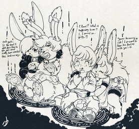 anthro armwear bell brainwashing clothed clothing collar creases crossdressing diaper dress elbow_gloves feet female femboy feminization folds footed_sleeper frilly gloves group handwear identity_change jingle_bell lace legwear long_ears magic male pacifier paws soles stockings text torn_clothing transformation wearing_diaper wrinkled_feet wrinkles stormdragonblue odin_sphere vanillaware human mammal pooka english_text hi_res