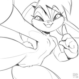 anthro breasts female genitals looking_at_viewer nipples nude selfie simple_background small_breasts smile vulva xylas looney_tunes warner_brothers lola_bunny lagomorph leporid mammal rabbit 1:1 monochrome