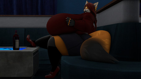 anthro big_breasts big_butt breasts bubble_butt butt clothing female footwear huge_breasts huge_butt hyper hyper_breasts multicolored_body shoes sitting solo thick_thighs wide_hips queenofthekabuto canid canine fox mammal 16:9 widescreen