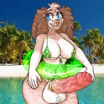 accessory anthro balls beach big_balls big_breasts big_nose big_penis bikini bikini_top blue_eyes breasts brown_body brown_fur clothing cock_ring curled_hair flotation_device food foreskin fruit fur genitals gynomorph hair huge_balls huge_penis humanoid_genitalia humanoid_penis hyper hyper_balls hyper_genitalia hyper_penis inflatable intersex jewelry kiwifruit navel nipple_slip penis penis_accessory penis_jewelry plant seaside smile solo spots swim_ring swimwear thick_thighs two-piece_swimsuit vein veiny_penis white_body white_fur wide_hips chostrawbie phoebe_(chostrawbie) bird_dog canid canine canis cavalier_king_charles_spaniel domestic_dog hunting_dog mammal spaniel toy_dog 1:1 hi_res