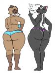 anthro anthrofied big_butt bikini bikini_thong black_body black_fur breasts brown_body brown_fur butt clothing crossgender duo female fur glistening looking_back mature_anthro mature_female presenting presenting_hindquarters simple_background slightly_chubby swimwear text two-piece_swimsuit white_background oystercatcher7 dreamworks over_the_hedge rj_(over_the_hedge) stella_(over_the_hedge) mammal mephitid procyonid raccoon skunk 3:4 english_text hi_res