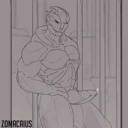 erection genitals looking_at_viewer male muscular nude penis smile solo standing zomacaius bioware electronic_arts mass_effect alien turian 1:1 animated loop