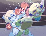 boxing boxing_gloves clothing duo fan_character female fight fighting_ring gwen_(netto-painter) handwear league_of_legends male male/female mouthguard netto-painter riot_games sport teemo_(lol) tencent uppercut yordle