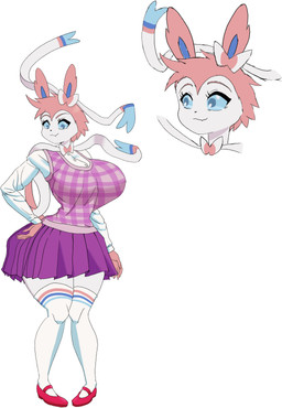 anthro big_breasts black_nose blue_eyes bottomwear breasts button_down clothed clothed_anthro clothing curvy_figure female footwear full_body_view fully_clothed fully_clothed_anthro hair hourglass_figure legwear pink_hair pokemorph red_clothing red_footwear red_shoes sharp_teeth shoes short_hair simple_background skirt socks solo standing sweater sweater_vest teeth thick_thighs thigh_highs topwear vest white_background wide_hips leafy_feathers game_freak nintendo pokemon fan_character stella_(leafy_feathers) eeveelution generation_6_pokemon pokemon_(species) sylveon digital_drawing_(artwork) digital_media_(artwork) hi_res