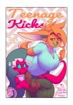 adolescent anthro belly belly_rolls blush clothed clothing comic cover cover_art cover_page dulce_(mr.pink) duo facial_piercing female goo_creature hanging_belly hi_res imp lagomorph leporid makeup male mammal mr.pink nose_piercing open_mouth piercing pwink rabbit slightly_chubby smile thick_thighs tight_clothing young