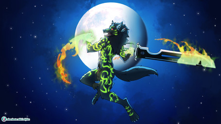 anthro bottomwear clothing feathers fire full_moon fur grey_body grey_fur light loincloth male markings melee_weapon moon moonlight multicolored_body multicolored_fur open_mouth red_eyes rim_light star sword tribal tribal_clothing tribal_markings weapon codyf0xx mythology zharr_j_wolf canid canine canis jackal mammal mythological_canine mythological_creature werecanid werecanine werecreature werejackal werewolf 16:9 hi_res widescreen