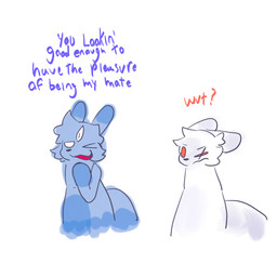 3_eyes angry blue_body dialogue duo feral male male/male multi_eye orange_eyes white_body bippppy rain_world videocult fan_character mesmerdite_(bippppy) unoyami_(bippppy) slugcat 1:1 hi_res