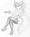 anthro bottomwear clothed clothing female footwear furgonomics high_heels legwear pumps shirt shoes skirt solo stockings tail tail_through_skirt topwear sinaherib eliza_gardis canid canine fox mammal red_fox true_fox hi_res monochrome traditional_media_(artwork)