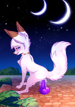 blush butt claws dildo dildo_insertion feet female feral fur hair masturbation moon night obscured_penetration outside penetration rear_view sex_toy sex_toy_insertion sky smile solo star tail toes tongue vaginal vaginal_masturbation vaginal_penetration rukifox luna_(rukifox) canid canine fox mammal 2026 digital_drawing_(artwork) digital_media_(artwork) hi_res