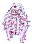 4n anthro diplozoid flatworm flesh_creature green_eyes grotesque head_mouth multi_body multi_hand multi_leg multi_limb multi_mouth navel pink_body shokushu-chan_(4n) simple_background solo tentacle_creature tentacles white_background