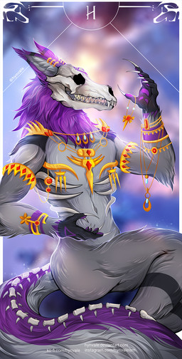 ambiguous_gender anthro biceps blurred_background bone clothing fangs gold_(metal) gold_jewelry grey_body jaws jewelry legwear looking_at_another neck_tuft pose purple_body skeleton skinny_anthro skull skull_head solo tail teeth thigh_highs tuft hynvale american_mythology indigenous_north_american_mythology mythology north_american_mythology umbri_(cmalice) canid canine canis mammal undead wendigo wolf hi_res pinup