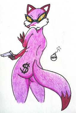 alternate_color anthro butt butt_tattoo eyewear female gun looking_back nude nude_anthro nude_female ranged_weapon solo spy sunglasses tail tattoo weapon reddragonkan miss_fortune_(reddragonkan) canid canine fox mammal true_fox traditional_media_(artwork)