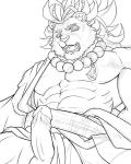 anthro asian_clothing balls blush clothing east_asian_clothing erection fundoshi genitals japanese_clothing male penis simple_background solo underwear white_background orekemokemo wander_crown hoemaru_(wander_crown) felid mammal pantherine tiger 4:5 monochrome