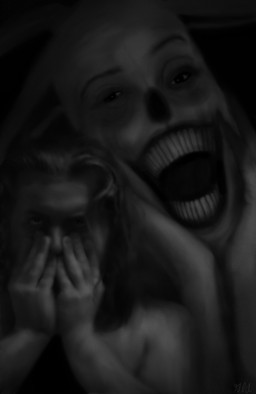 anthro antlers creepy_face creepy_smile duo eye_bags female glare glaring glaring_at_viewer hair hand_on_face hands_over_face horn horror_(theme) larger_female long_antlers long_ears long_hair looking_at_viewer male male/female nightmare_fuel scary size_difference smaller_male smile smiling_at_viewer uncanny_valley uneven_eyes wrinkles m4n m4n_(m4n) the_deer_(m4n) deer human humanoid mammal monster hi_res monochrome