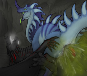anal anal_penetration animal_genitalia anus black_anus black_body black_claws black_horn black_membrane black_scales blue_body blue_scales bodily_fluids butt claws cum cum_expulsion cum_fart duo fart fart_cloud fart_fetish farting_on_penis farting_while_penetrated feral genital_fluids genital_slit genitals green_eyes green_fart_cloud green_tongue horn male male/male membrane_(anatomy) membranous_wings penetration penis purple_anus purple_body purple_nose_horn purple_scales raised_tail red_penis scales tail tongue wings sendar mythology dragon mythological_creature mythological_scalie scalie absurd_res hi_res