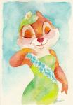 anthro blush clothed clothing dress eyelashes eyes_closed female fur hand_on_cheek red_nose smile tan_body tan_fur terraaai chip_'n_dale disney clarice_(disney) chipmunk ground_squirrel mammal rodent sciurid 2016 painting_(artwork) signature traditional_media_(artwork) watercolor_(artwork)