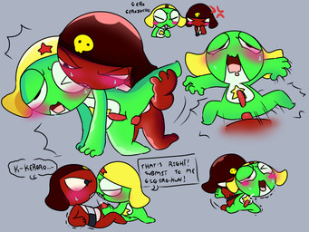 bodily_fluids cross-popping_vein cum cumshot duo ejaculation genital_fluids iconography male male/male rough_sex sex stroking_penis yeetymcbeet sgt._frog giroro keroro amphibian humanoid keronian 4:3 hi_res