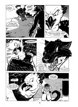 abandoned_building angry anthro approaching argument black_body black_fur black_tail breath caught_off_guard cheek_tuft clenched_teeth clothing coat cold countershade_neck countershading dialogue duo facial_tuft fangs female feral fist frustrated fur inner_ear_fluff jumpscare long_tail looking_at_another male open_mouth panting profanity ruins scared sharp_teeth silhouette snarling speech_bubble steamy_breath tail talking_to_another teeth text topwear trenchcoat tuft whiskers roz_gibson scott_ruggels harpy_(roz_gibson) jack_salem accipitrid accipitriform avian bird eagle gulonine harpy_eagle mammal marten mustelid musteline sable_(marten) 2002 artist_collaboration black_and_white comic english_text hi_res monochrome